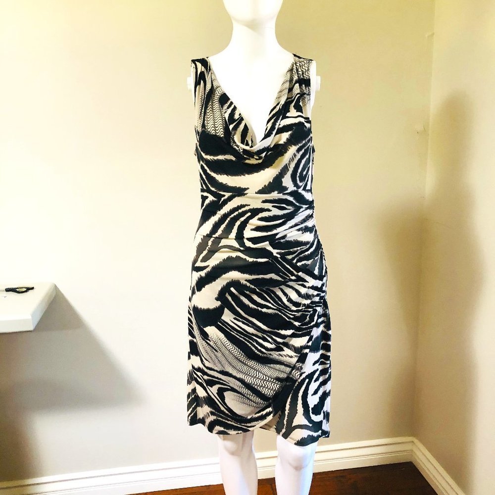 BISOU BISOU LACE AND ANIMAL PRINT SLEEVELSS COCKTAIL DRESS WITH LACE PAN…